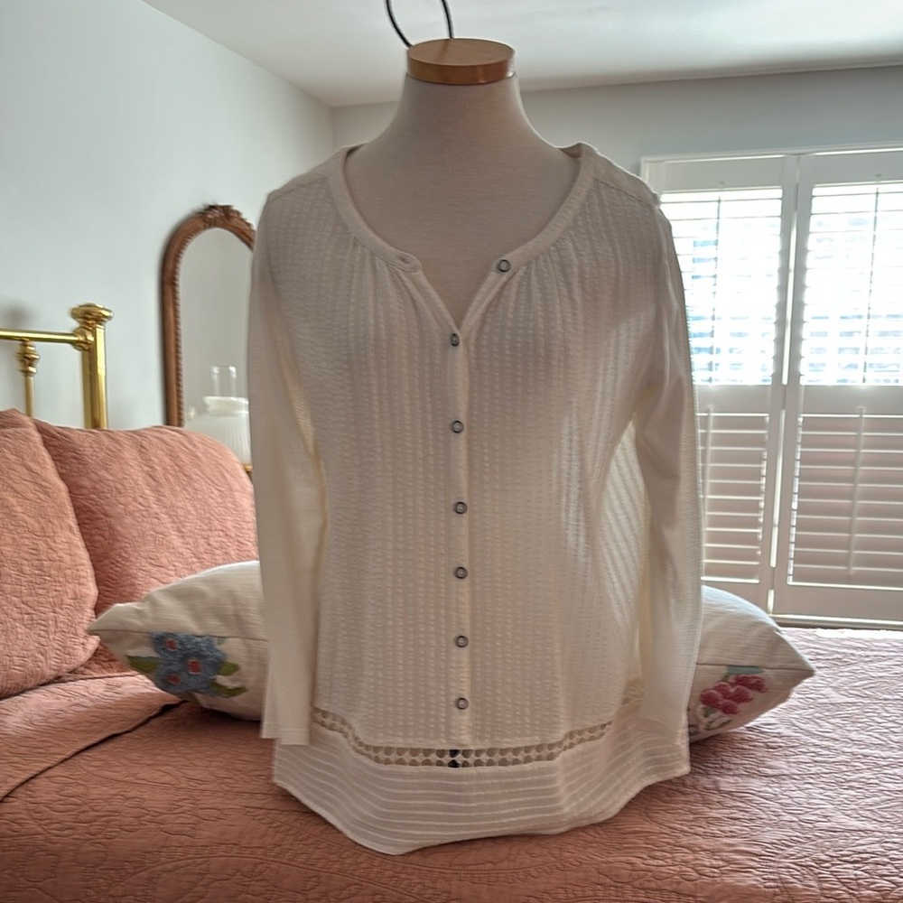 Lucky Brand Cream long Sleeve, light weight, Button Down blouse